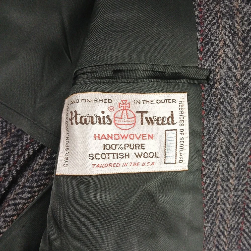 VTG Harris‎ Tweed Baskin 40R Mens Blazer 21x30 Herringbone FLAW
